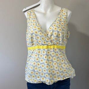 BODEN Sinead Yellow Floral Sleeveless Peplum Blouse Gray White Sz 10